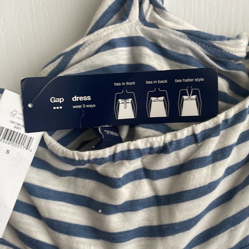 NWT - Gap Long halter dress with horizontal blue & white strips. Size S. - Picture 3 of 5